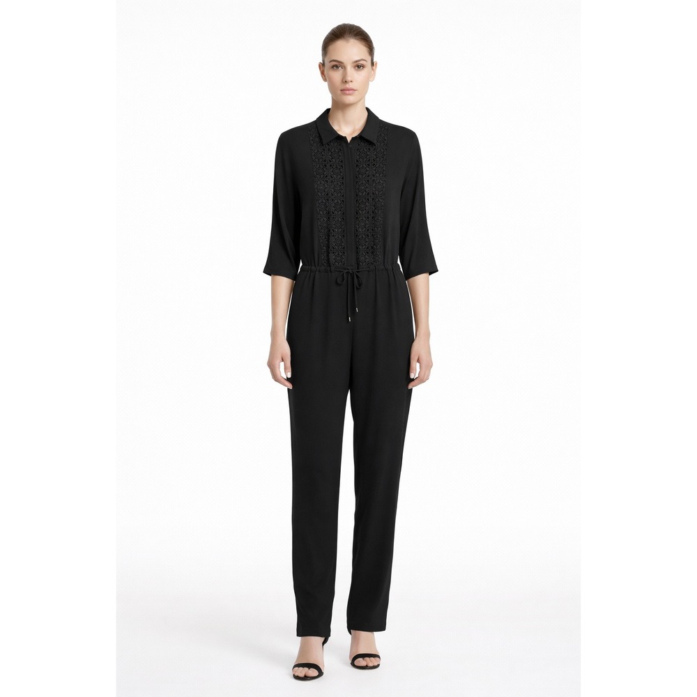 Max Mara Studio Jumpsuit Women 10 Black‎ Excellent Lace Front Drawstring Waist